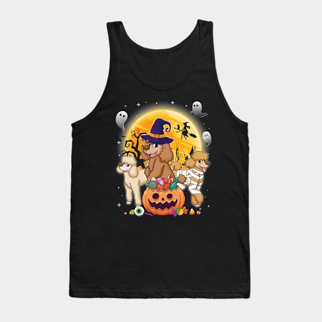 Standard Poodle Dog Mummy Witch Moon Ghosts Happy Halloween Thanksgiving Merry Christmas Day Tank Top by joandraelliot